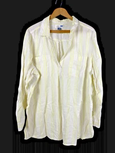 Vecchia tunica blu navy top bianco giallo righe lino cotone donna XXL spiaggia preppy - Foto 1 di 12