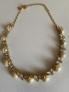 Kate Spade NY Collar Necklace Rhinestone Crystal Pearl Gold Tone Chain - Picture 1 of 5