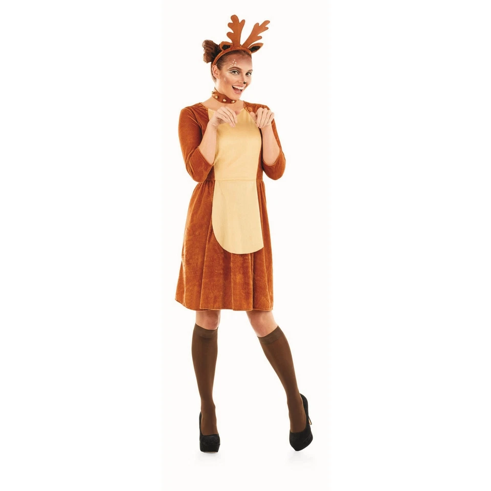 Women`s Cute Reindeer Costume S - XL Ladies Christmas Rudolf Dress Xmas Party - Image 1 of 4
