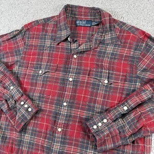 Camisa Polo Ralph Lauren Vintage Franela Perla A Presión Para Hombres Mediana A Cuadros Occidental - Imagen 1 de 5