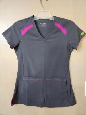 Med Couture Scrub Top Women's Size XS & S Activate Color Block Navy Black Gray - Image 1 of 4