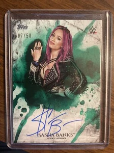 2018 Topps WWE Sasha Banks Green Auto /50 - Picture 1 of 10