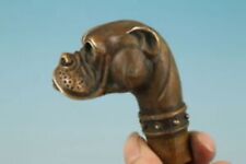 china lucky Handmade Bronze Carving Dog Collect Cane Walking Stick Head Statue