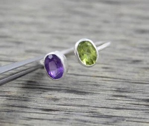 1.80 Karat Amethyst & Peridot Jubiläum Blende Ring 925 Massives Sterlingsilber - Bild 1 von 7