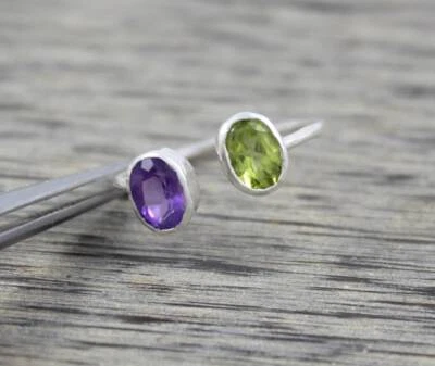 1.80 Karat Amethyst & Peridot Jubiläum Blende Ring 925 Massives Sterlingsilber - Bild 1 von 4