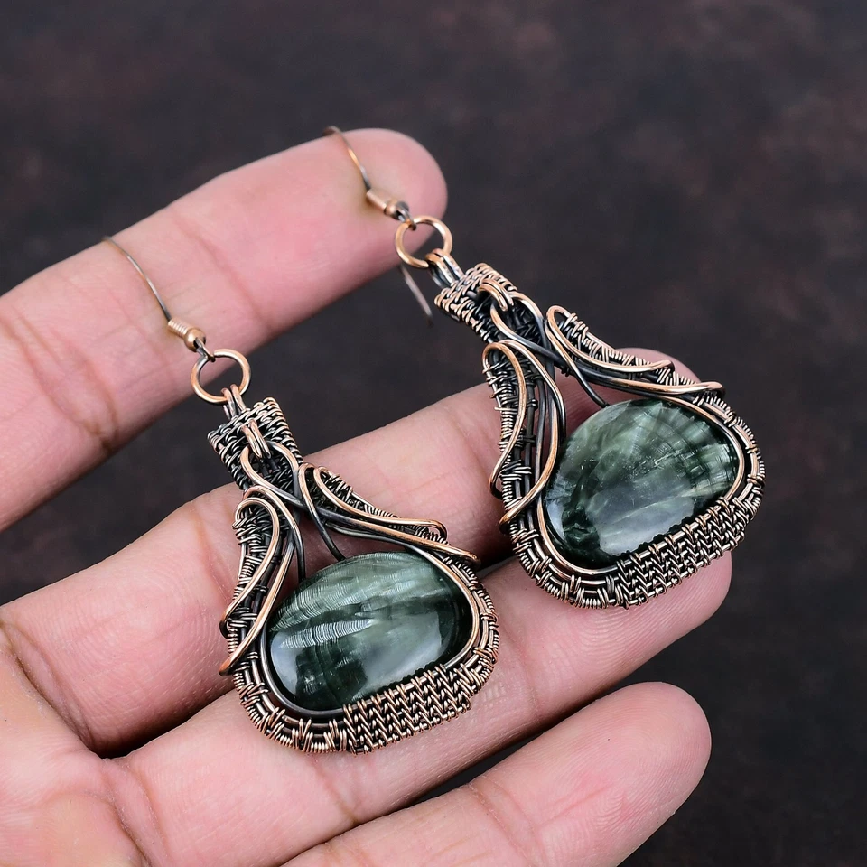 Pendientes colgantes/envueltos envueltos en alambre para mamá joyería de serafinita regalo cobre 2,95" Foto 1 de 4