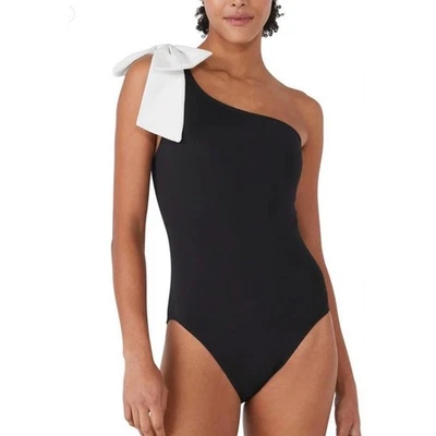 NUEVO Traje de baño Kate Spade de una pieza con lazo en el hombro negro blanco talla M Foto 1 de 4