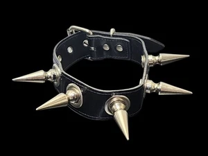 Spike Leather Choker Necklace Collar Punk Rock Gothic Rockabilly Thrash Metal - Imagen 1 de 8