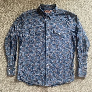 Cinch Western Shirt Mens Large Blue Button Down Paisley Cowboy Rodeo Long Sleeve - Picture 1 of 13