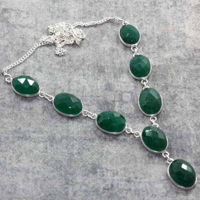 925 Silver Plated Exclusive Simulated Emerald Necklace Size 20" GW - Image 1 of 3