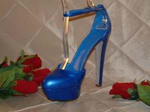 SERGIO ROSSI MARINA BLUE PATENT ANKLE STRAP PLAT PUMPS SZ 39 EUC+ UNIQUE COLOR - Picture 1 of 9