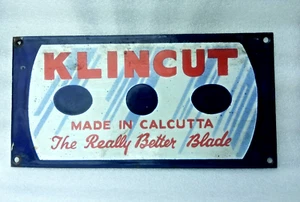 VINTAGE OLD PORCELAIN ENAMEL SIGN KLINCUT RAZOR BLADE CUT OUT GRAFICS CALCUTTA # - Picture 1 of 5