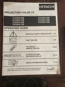 Hitachi Projection Color TV Manual - Picture 1 of 2
