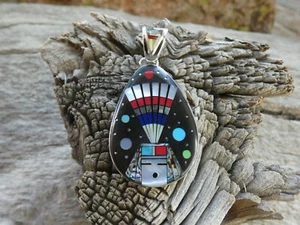 Colorful Kachina Night Sky Micro Inlay Gemstone Sterling Silver 925 Pendant V60 - Picture 1 of 9