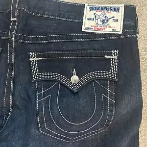 Jeans uomo nuovo TRUE RELIGION gamba dritta denim scuro top cucito TG 42 - Foto 1 di 11