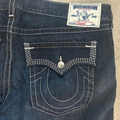 Nuevos pantalones de mezclilla oscuros de pierna recta True Religion para hombre talla 42 Foto 1 de 4