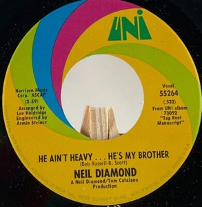 NEIL DIAMOND 45 RPM HE AIN'T HEAVY ... HE'S MY BROTHER / FREE LIFE - EX - Picture 1 of 3