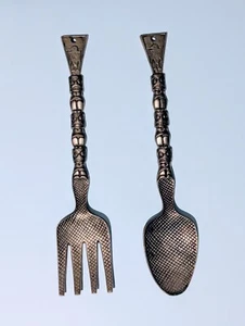 23" totem pole wall sculpture haida tlingit old bronze statue spoon fork vtg art - Picture 1 of 12