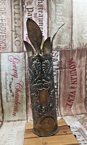 Espléndido jarrón de artillería de latón de la Primera Guerra Mundial Francia 1917, arte de trinchera - Imagen 1 de 5