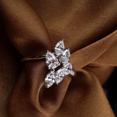 1.23 Ct Cluster Ring Lab Grown CVD Diamond 14k White Solid Gold Anniversary Gift - Image 1 of 4