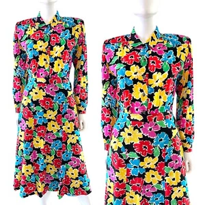 VTG 80'S NOS LIZ CLAIBORNE 2PC VIBRANT COLORFUL BLOUSE + SKIRT DRESS SET XS 26"W - Picture 1 of 12