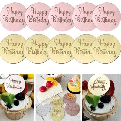 Acrilico Torta Topper Elegante Oro e Argento Happy Birthday/Anniversario Decor - Immagine 1 di 4