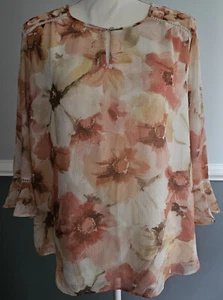 women's ALFRED DUNNER sheer BLOUSE polyester FLORAL 3/4 sleeve TOP size 14 - Picture 1 of 12