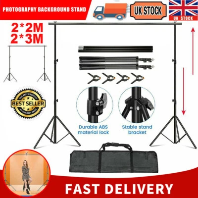 Photography Background Adjustable Support Stand Photo Backdrop Crossbar Kit UK - Image 1 of 4