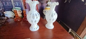 FENTON Vintage 11” White Opalescent Ruffle Coin Dot Vase Perfect!! VINTAGE - Picture 1 of 10