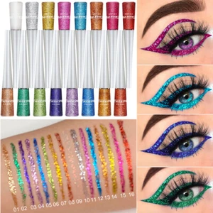 Waterproof Liquid Eyeliner Glitter Sequin Eyeshadow Eye Makeup Beauty 16 Colors* - Picture 1 of 28
