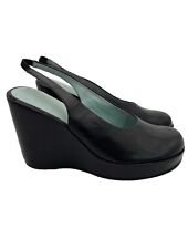 MARKON black leather slingback wedge chunky platform pump shoe size 8.5 Brazil