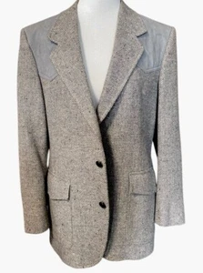 Pendleton Wool Tweed Western Sport Coat 40 Suede Elbow Patch Gray Single Point - Picture 1 of 18
