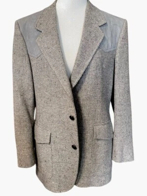 Pendleton Wool Tweed Western Sport Coat 40 Suede Elbow Patch Gray Single Point - Image 1 of 4