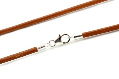 Collar de cuero marrón claro 3 mm - Cierre de plata de ley - Regalo unisex Foto 1 de 4