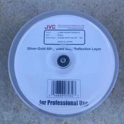 JVC DVD-R Silver-Gold Alloy 50 Discs Pro Grade 046838070327 j-dmr-hb-wpp-50SB-hc - Image 1 of 4