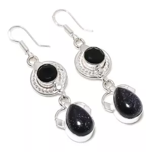 Black Sunstone Gemstone Handmade 925 Sterling Silver Jewelry Earring Sz 2.20'' - Picture 1 of 1