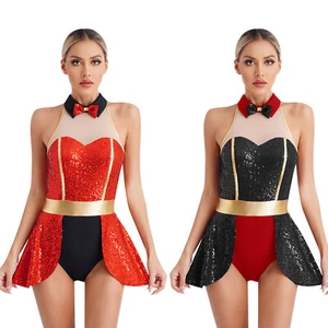 Women Leotard Halloween Dress Carnival Circus Ringmaster Costume Sparkle Stage - Picture 1 of 26