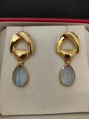 Orecchini in oro giallo e acquamarine intagliate - Immagine 1 di 4