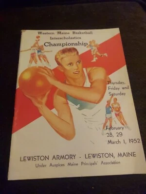 Campeonato de Baloncesto Western Maine 1 de marzo 1952 Programa Lewiston Maine Foto 1 de 4