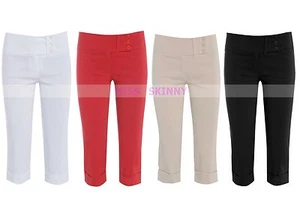 NEW LADIES PEDAL PUSHER 3/4 PLUS SIZE WOMENS CAPRI PANTS BLACK WHITE SIZE 8-26 - Picture 1 of 12