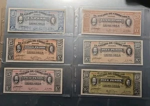 Lot of (6) Mexico AU/UNC 1,(5×2)(10×2)20  Pesos (1915) State Of Chihuahua Ban - Picture 1 of 2