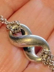 Tiffany & Co. Sterling Silver Infinity Knot Pendant Necklace Double Chain 18" - Picture 1 of 11