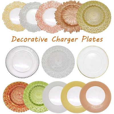 13" Glass Charger Plates Round Dining Wedding Party Elegant Table Settings Decor - Image 1 of 3