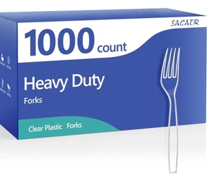 1000 Count Plastic Forks Heavy Duty, Plastic Silverware Clear Forks, Premium ... - Picture 1 of 7