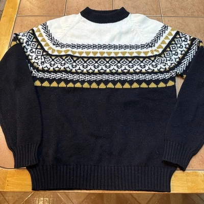 Vintage 70s 80s Kingsport Men Sz L Retro Grandpa Sweater Ski Acrylic Fair Isle - Image 1 of 4