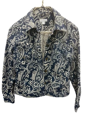 Chaqueta vaquera Charter Club Petite de cachemira para mujer en azul y blanco Foto 1 de 4