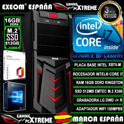 Ordenador Gaming Pc Intel Core i7 16GB SSD 512GB M.2 Wifi Sobremesa Marca España - Imagen 1 de 4