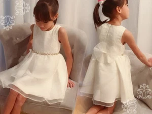 Lace Organza Pearl Rhinestones Ivory Dress - Picture 1 of 9