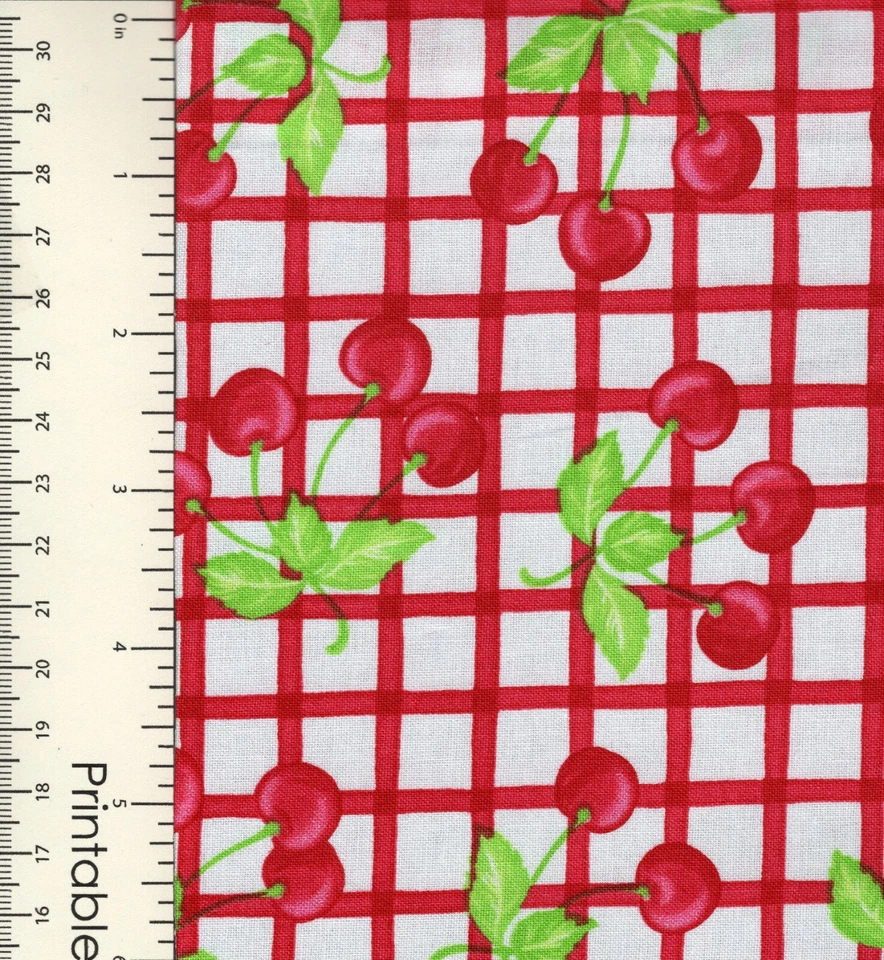 Oh-Cherry-Oh Collection Moda Fabrics FQ Cherries on Red Grid VERY RARE OOP #24 - Image 1 of 1