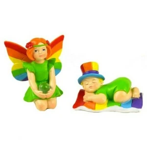 Rainbow Boy & Girl Fairies set 2 MI 56264 L Miniature Fairy Garden Ball in Lap - Picture 1 of 5